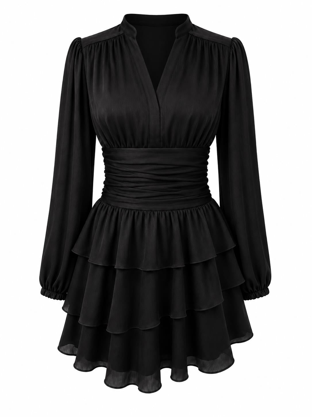 Nadine Belted Ruffle Dress - Regal Onyx