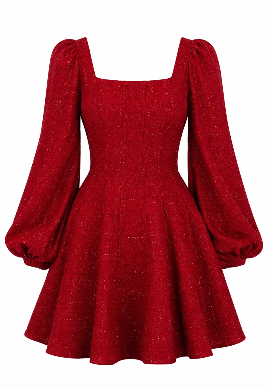 Sophie Tweed Dress - Deep Red