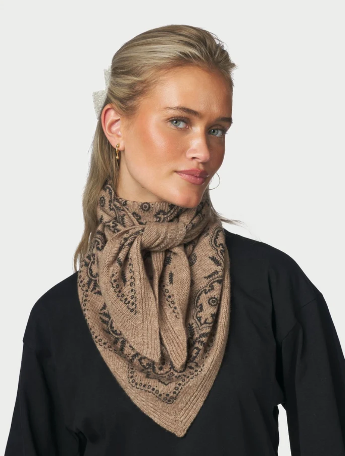 Lolana Paisley Knit Scarf - Brown Melange