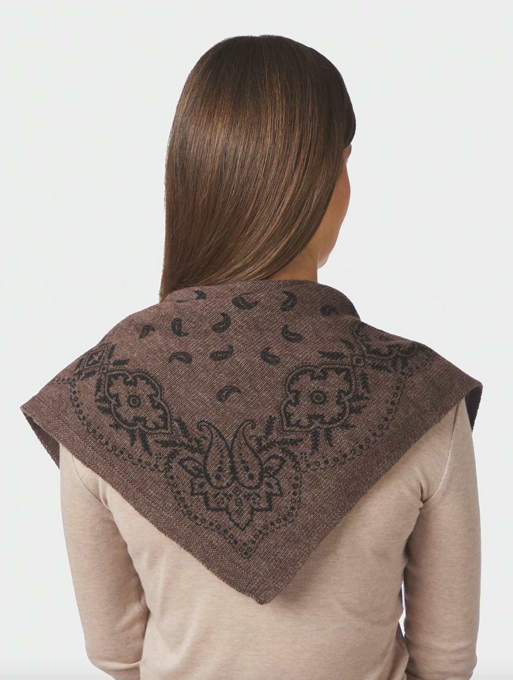 Adelina Paisley Knit Scarf - Brown Melange