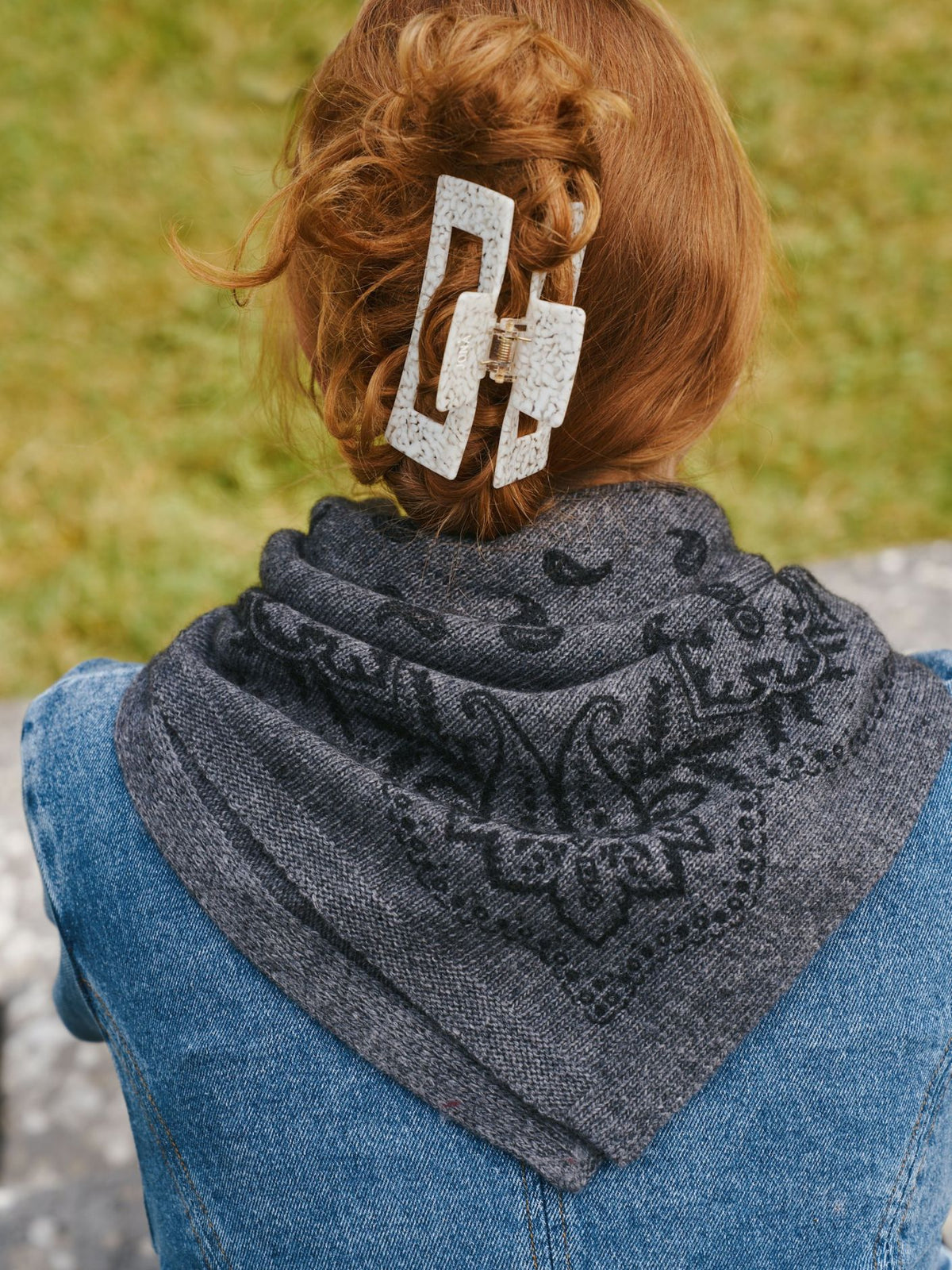 Adelina Paisley Knit Scarf -  Antracit Melange