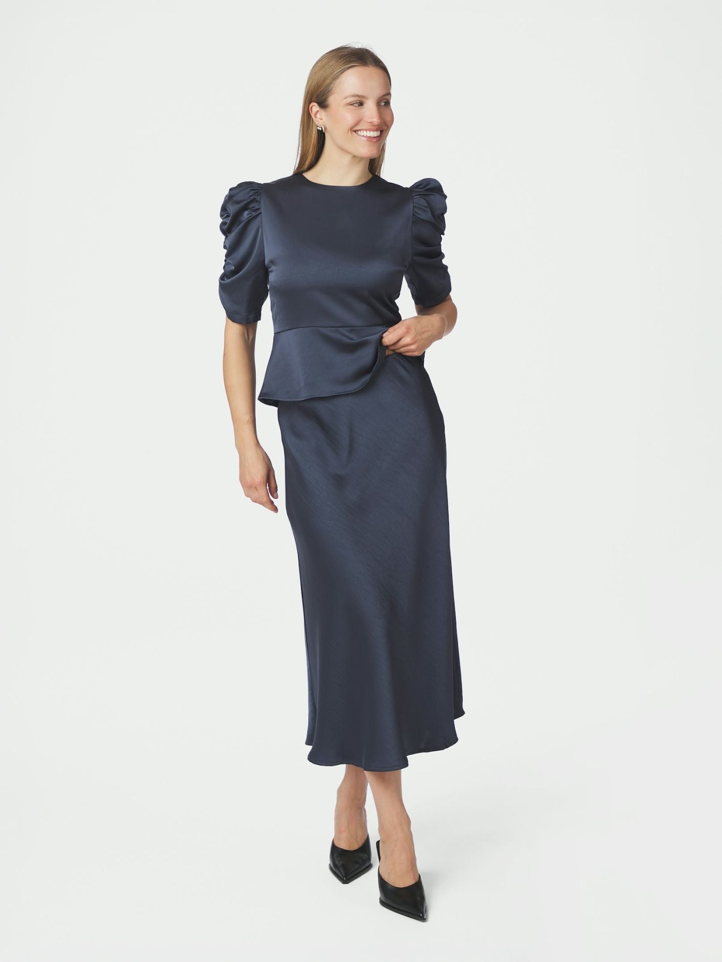 Benua Heavy Sateen Blouse - Midnight Blue