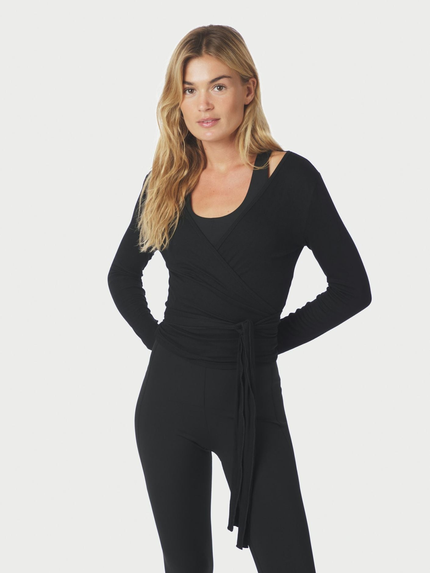 Nia Jersey Wrap Blouse BLACK