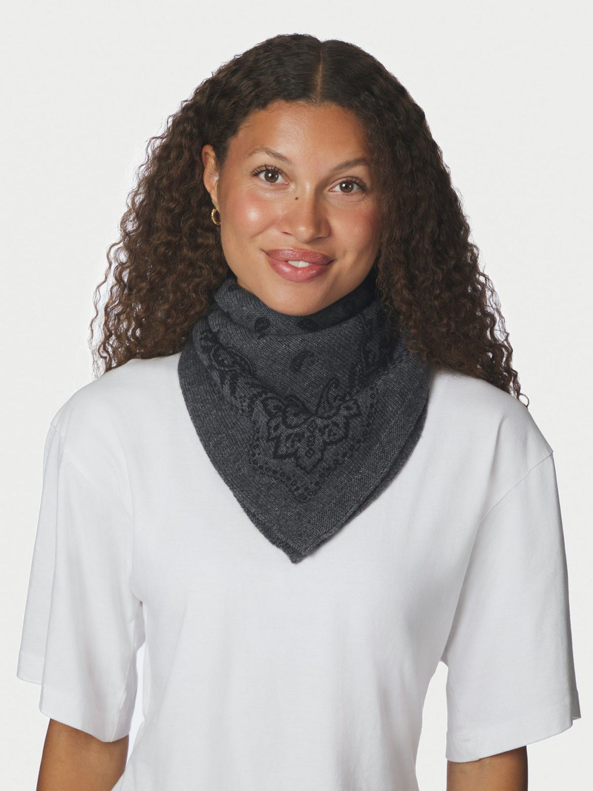 Adelina Paisley Knit Scarf -  Antracit Melange