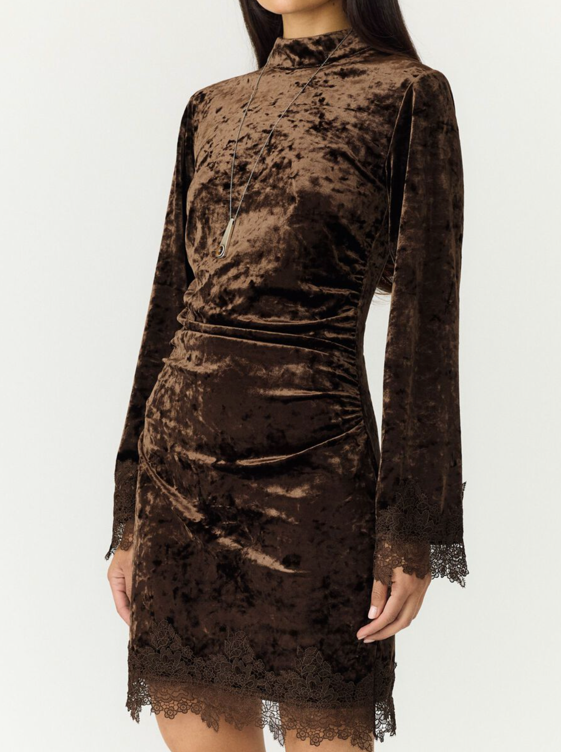 Yasvellia LS Short Lace Dress - Coffee Bean