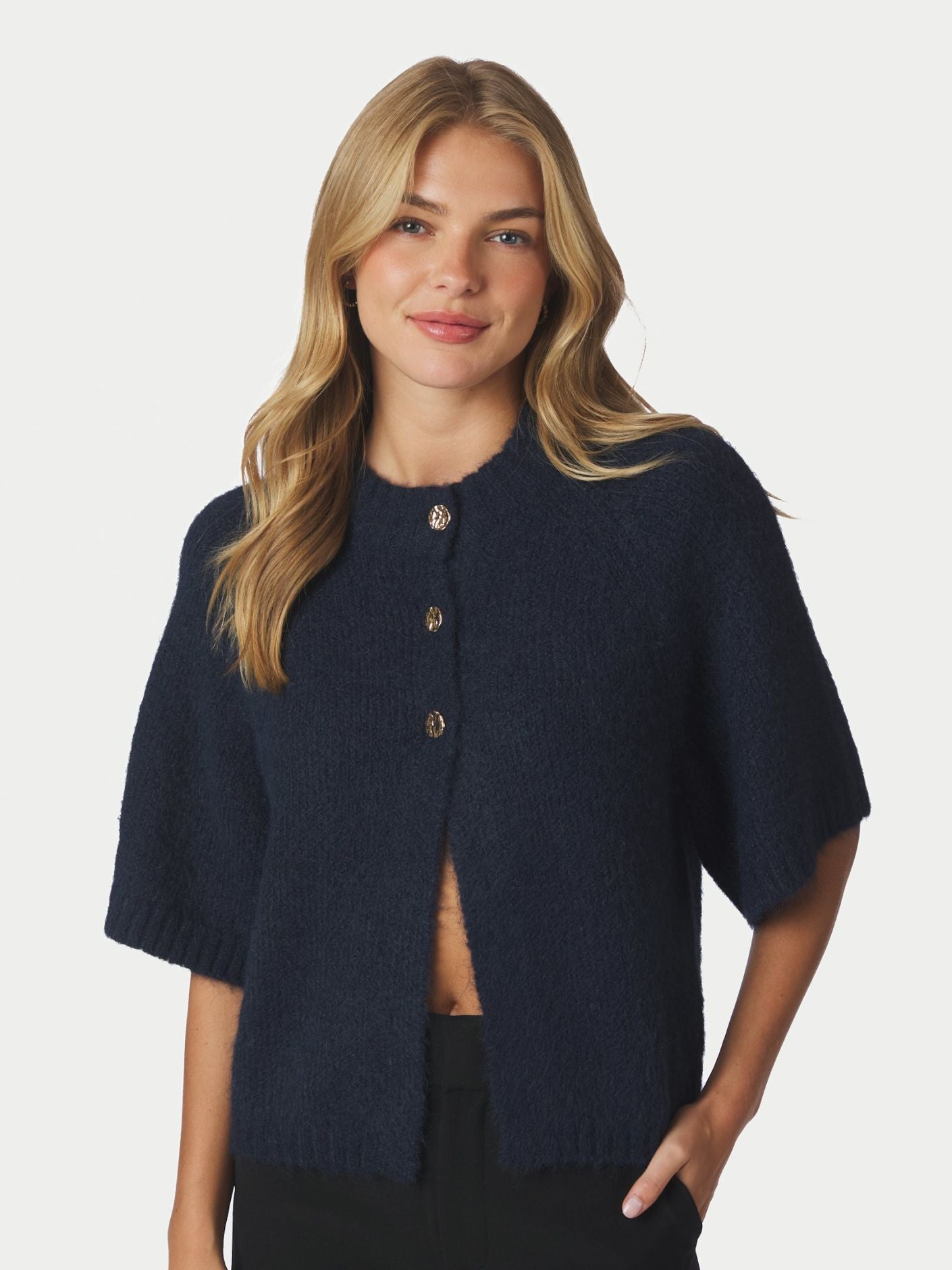 Benuta Fluffy Knit Cardigan - Navy
