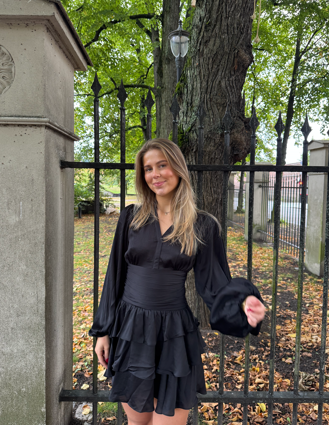 Nadine Belted Ruffle Dress Black