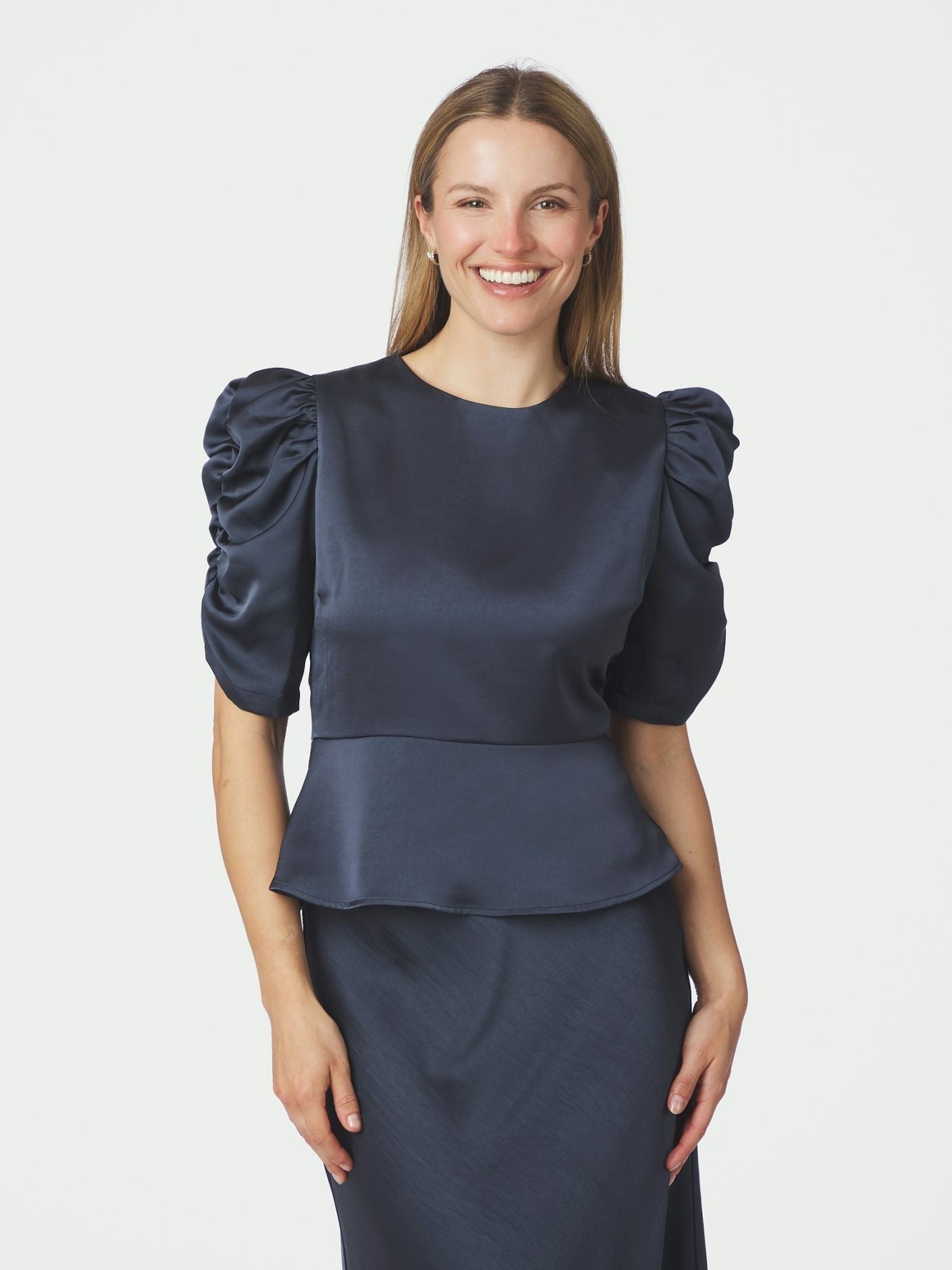 Benua Heavy Sateen Blouse - Midnight Blue