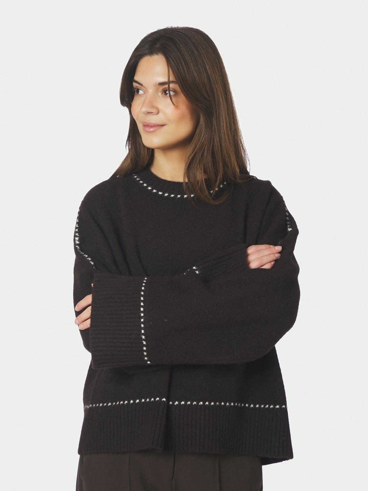 Roeme Knit Stitch Blouse - Brown Melange