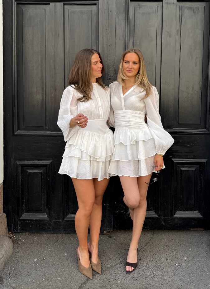 Nadine Belted Ruffle Dress - Snow Flake