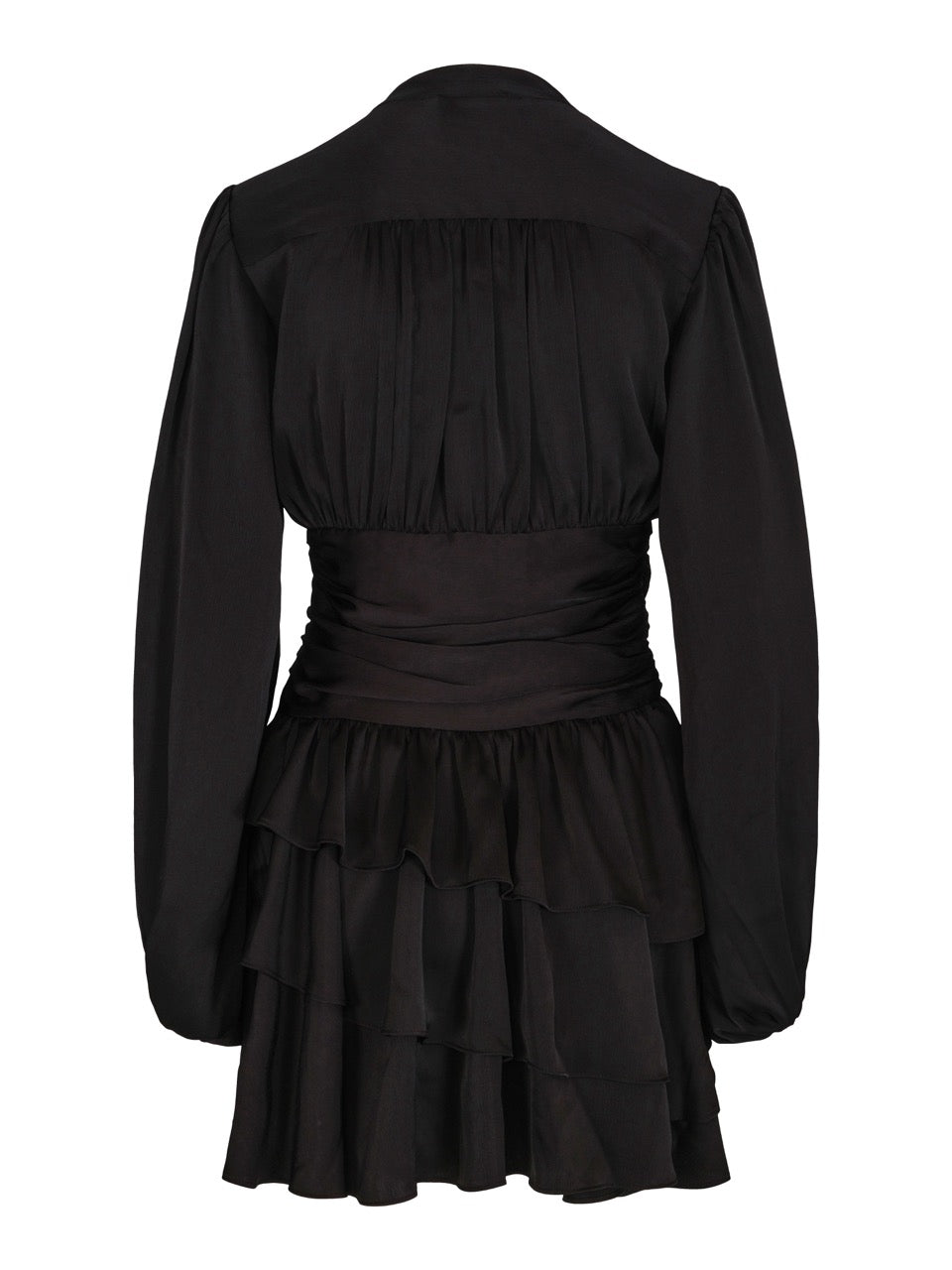 Nadine Belted Ruffle Dress Black