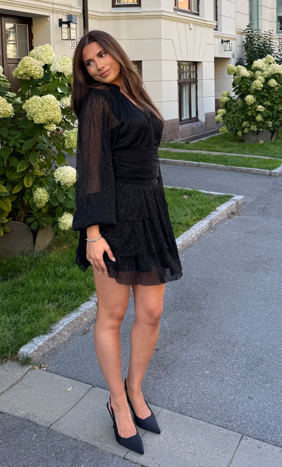 Nadine Belted Ruffle Dress - Glint Onyx