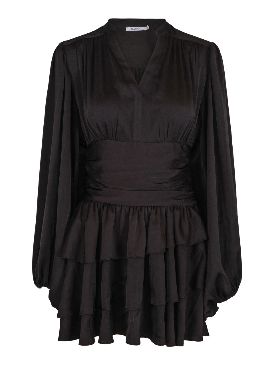 Nadine Belted Ruffle Dress Black - Kjoler