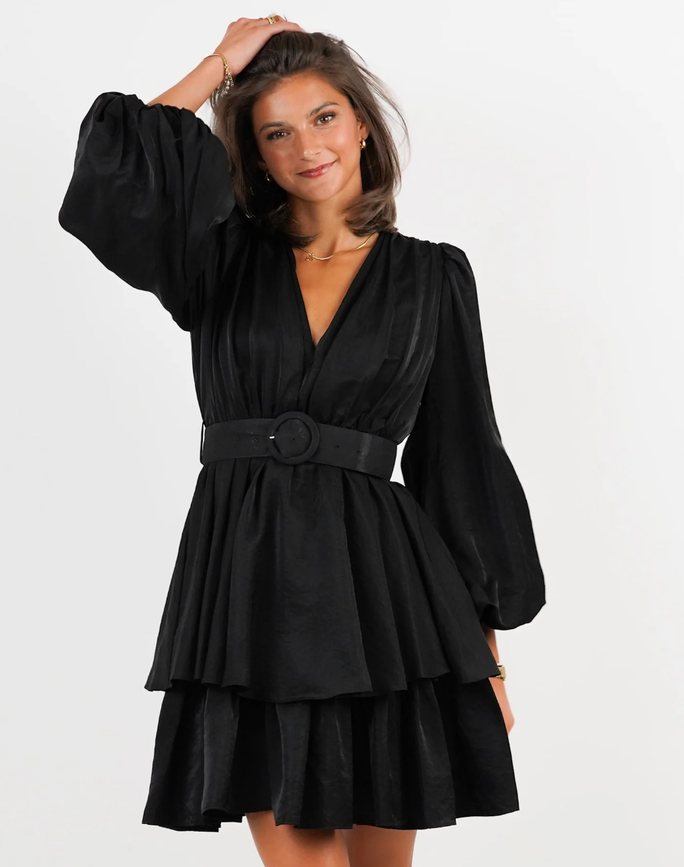 Abina Satin Dress - Black