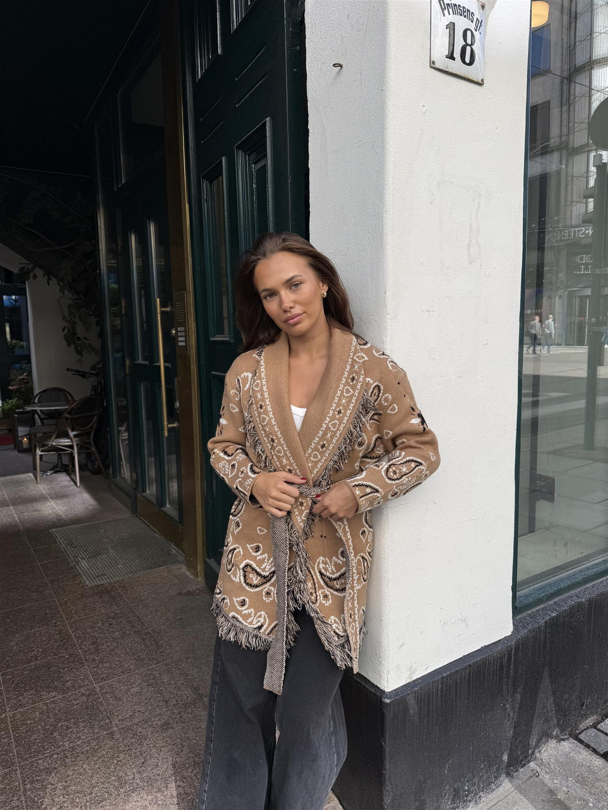 Long Fringed Paisley Jacket - Camel