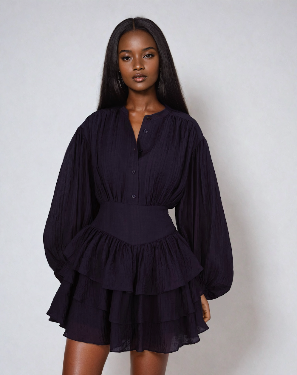 Alaya Mini Ruffle Dress Navy - Kjoler