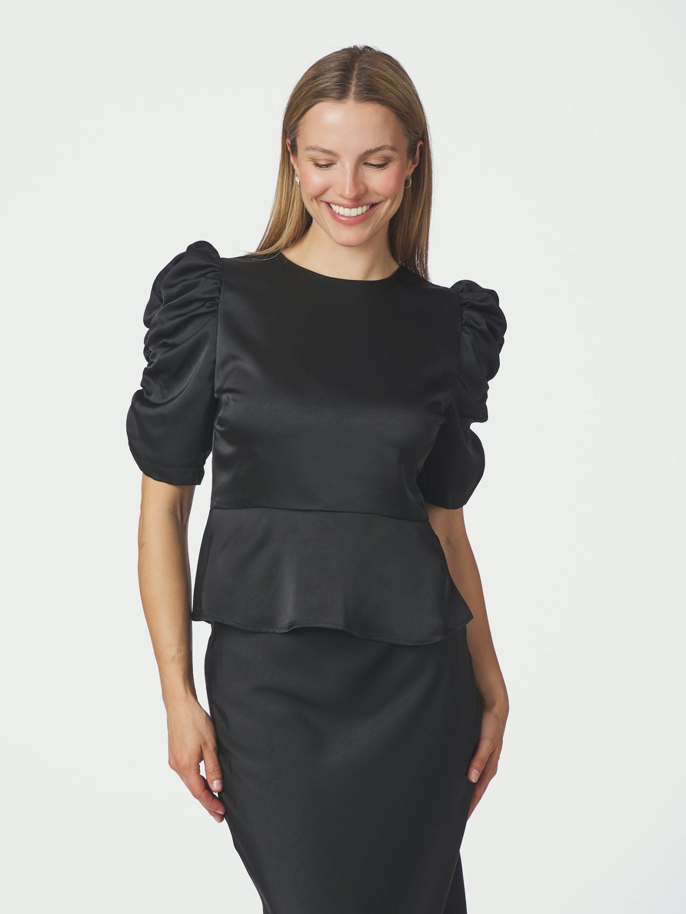 Benua Heavy Sateen Blouse - Black