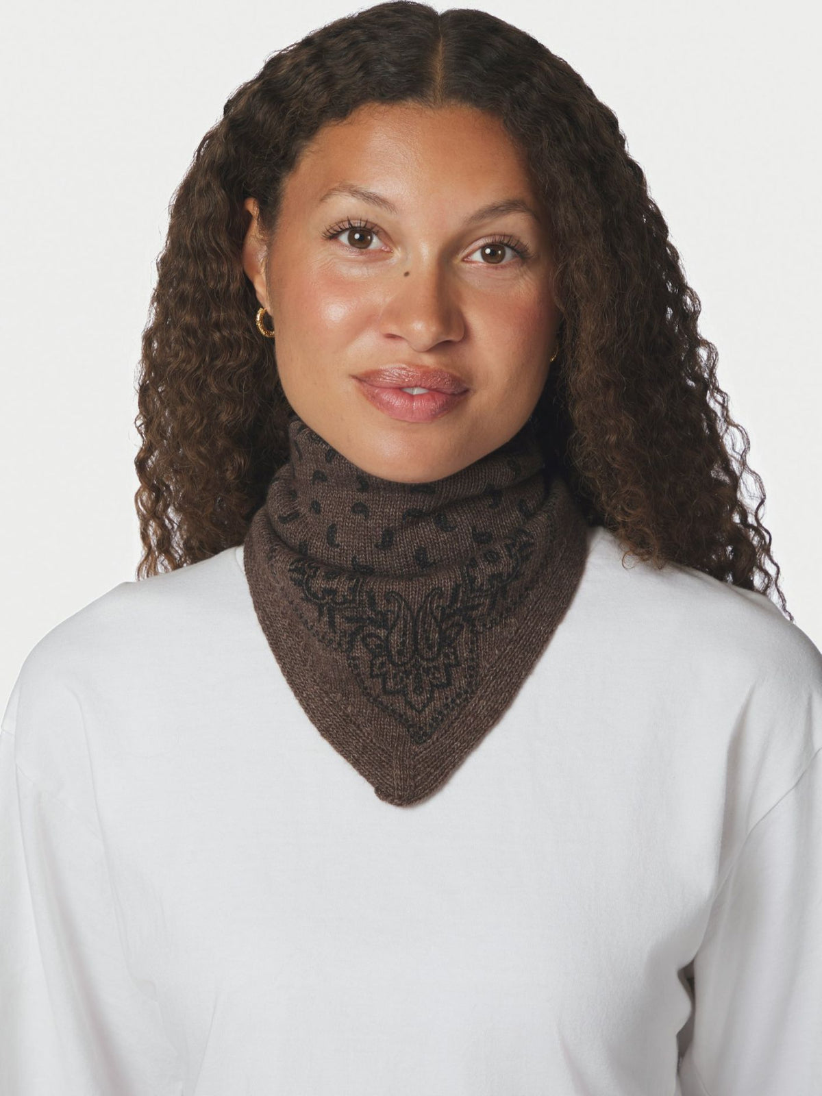 Ariya Paisley Knit Scarf - Brown Melange