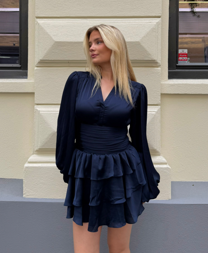 Nadine Belted Ruffle Dress - Grain Marine