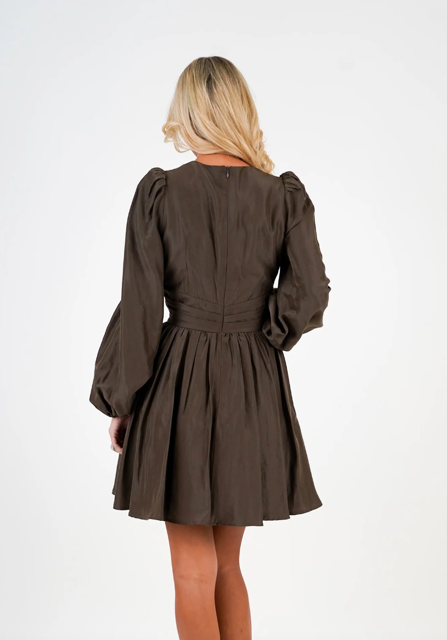 Maeve Satin Dress - Coffee Brown
