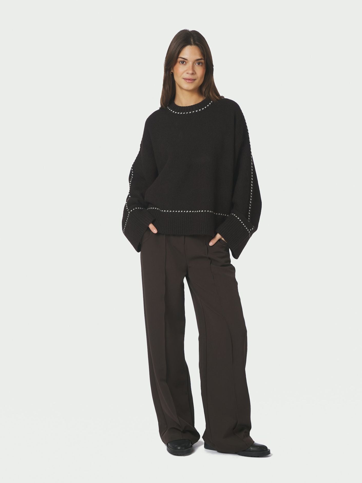 Roeme Knit Stitch Blouse - Brown Melange