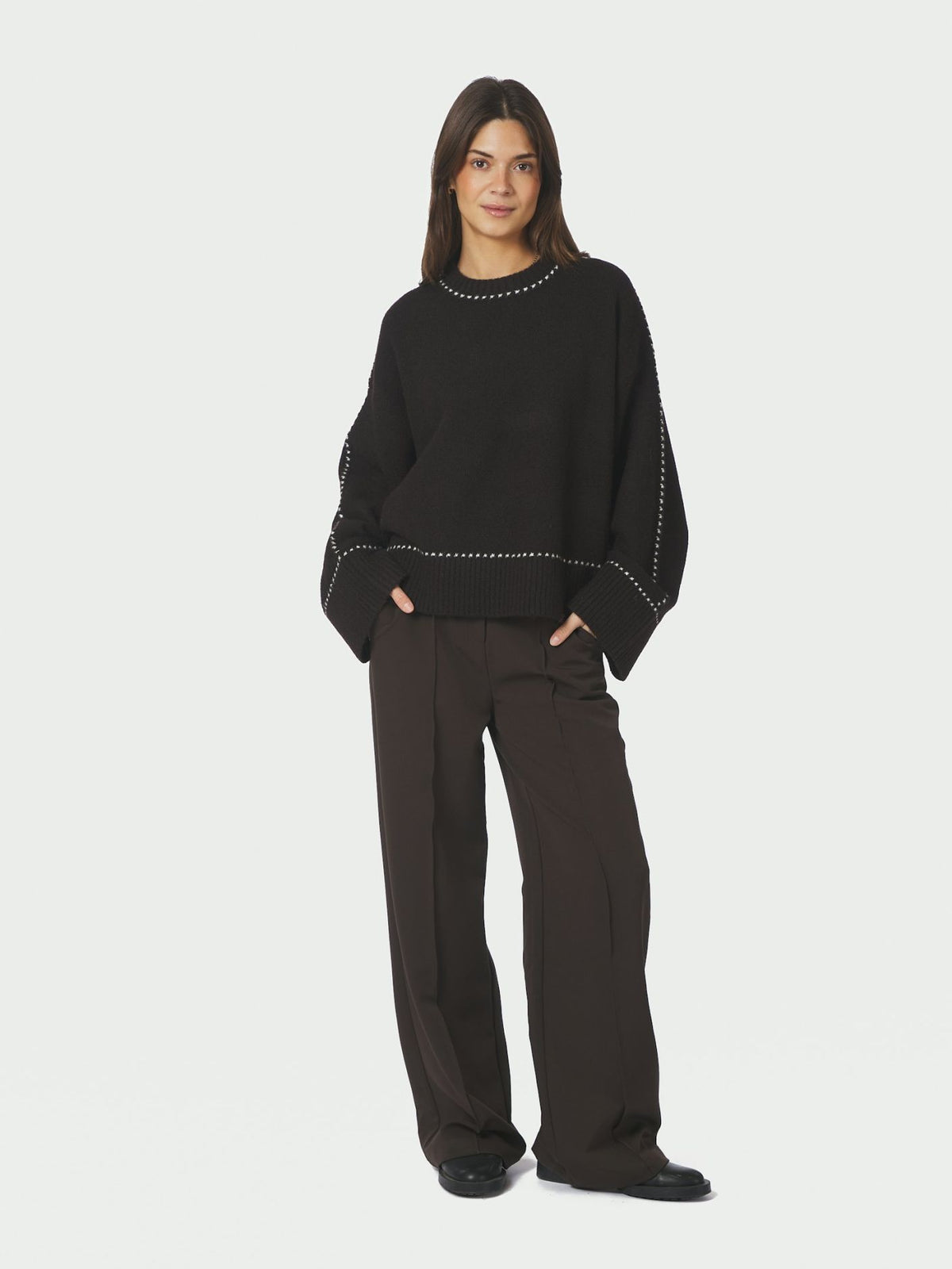 Roeme Knit Stitch Blouse - Brown Melange
