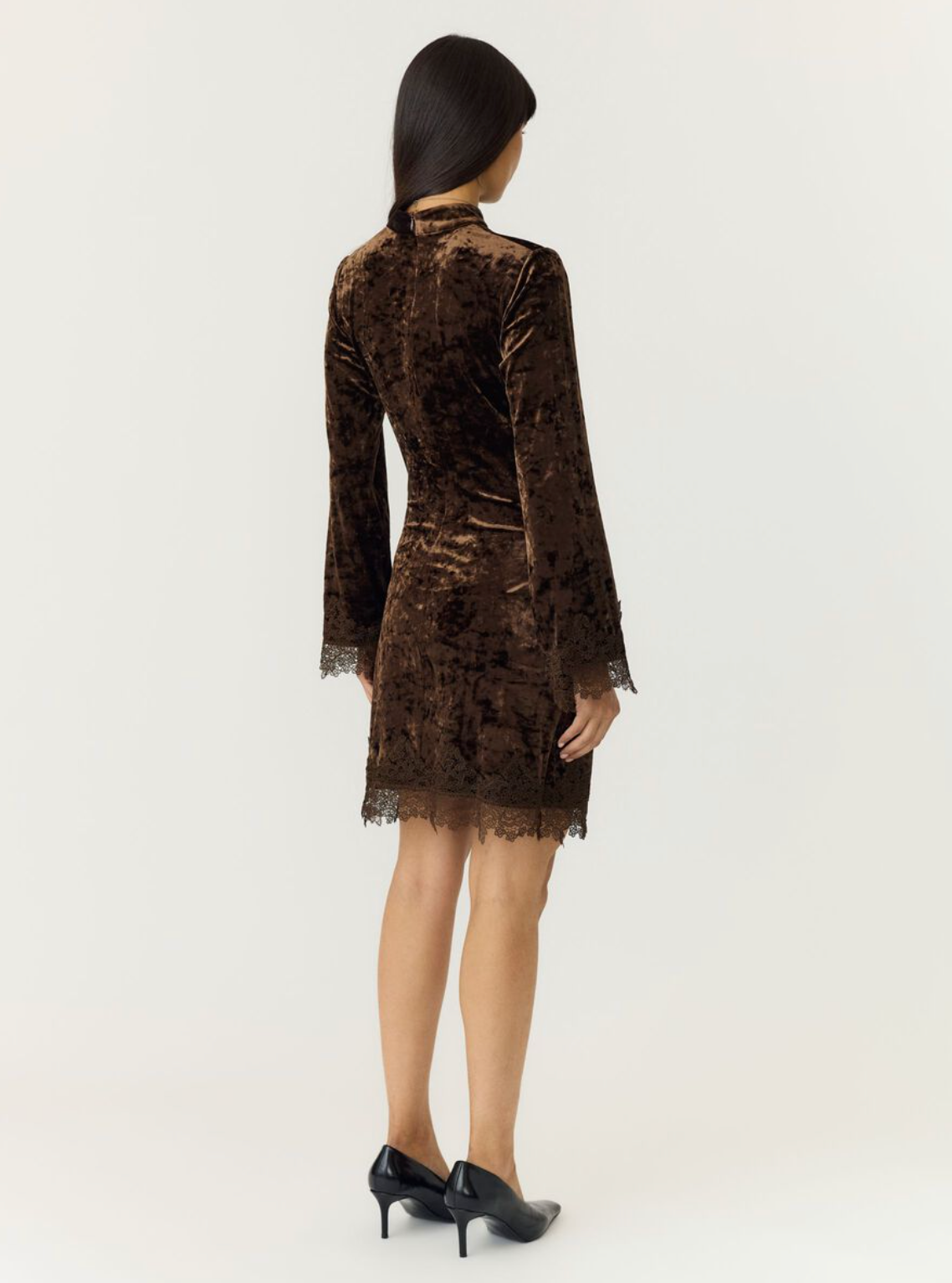 Yasvellia LS Short Lace Dress - Coffee Bean