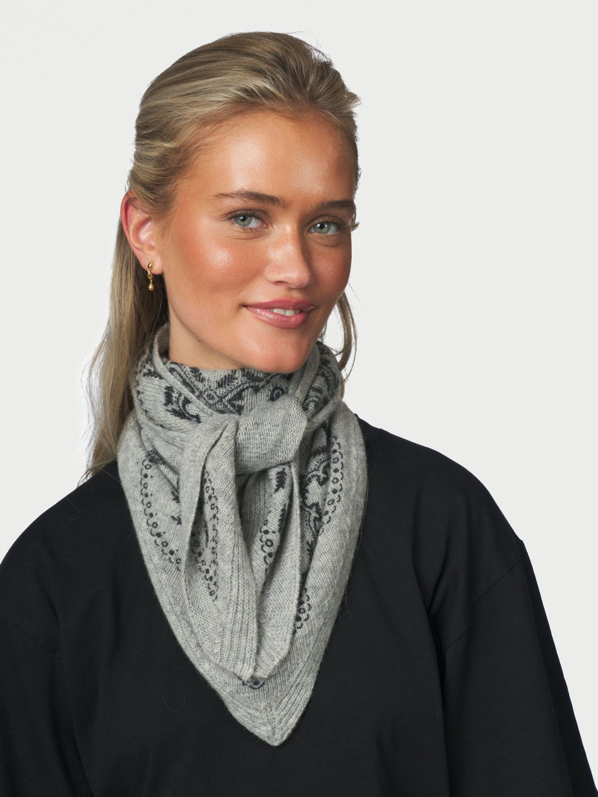 Lolana Paisley Knit Scarf - Grey melange