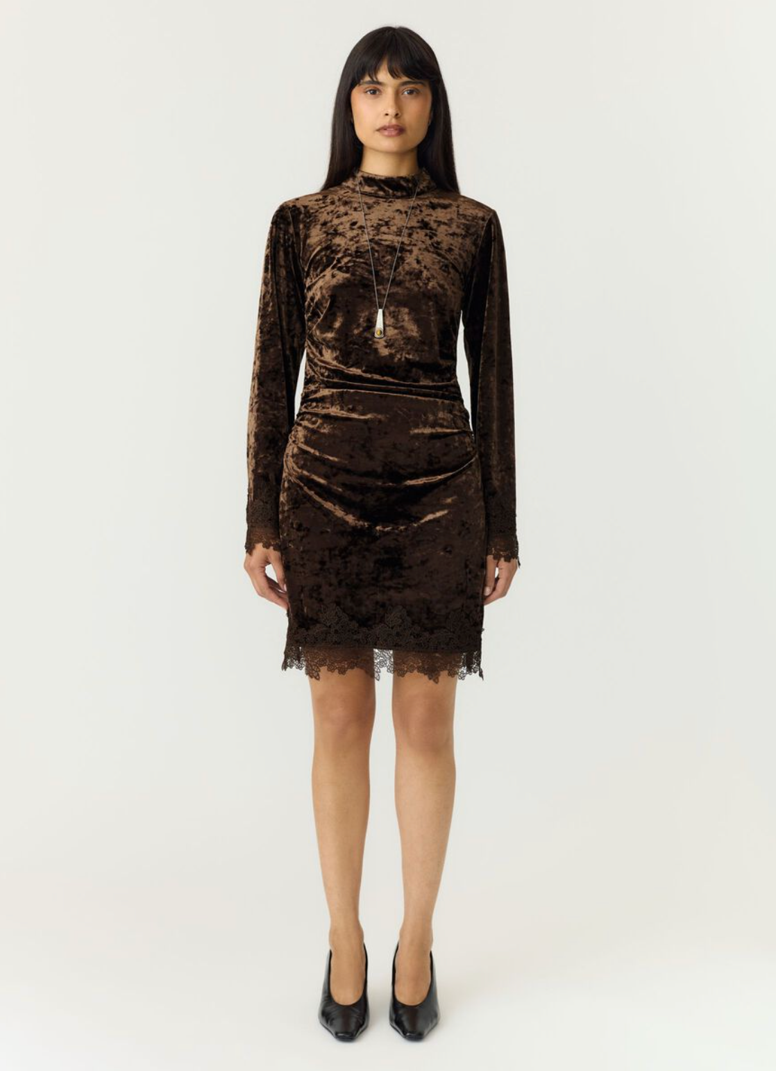 Yasvellia LS Short Lace Dress - Coffee Bean