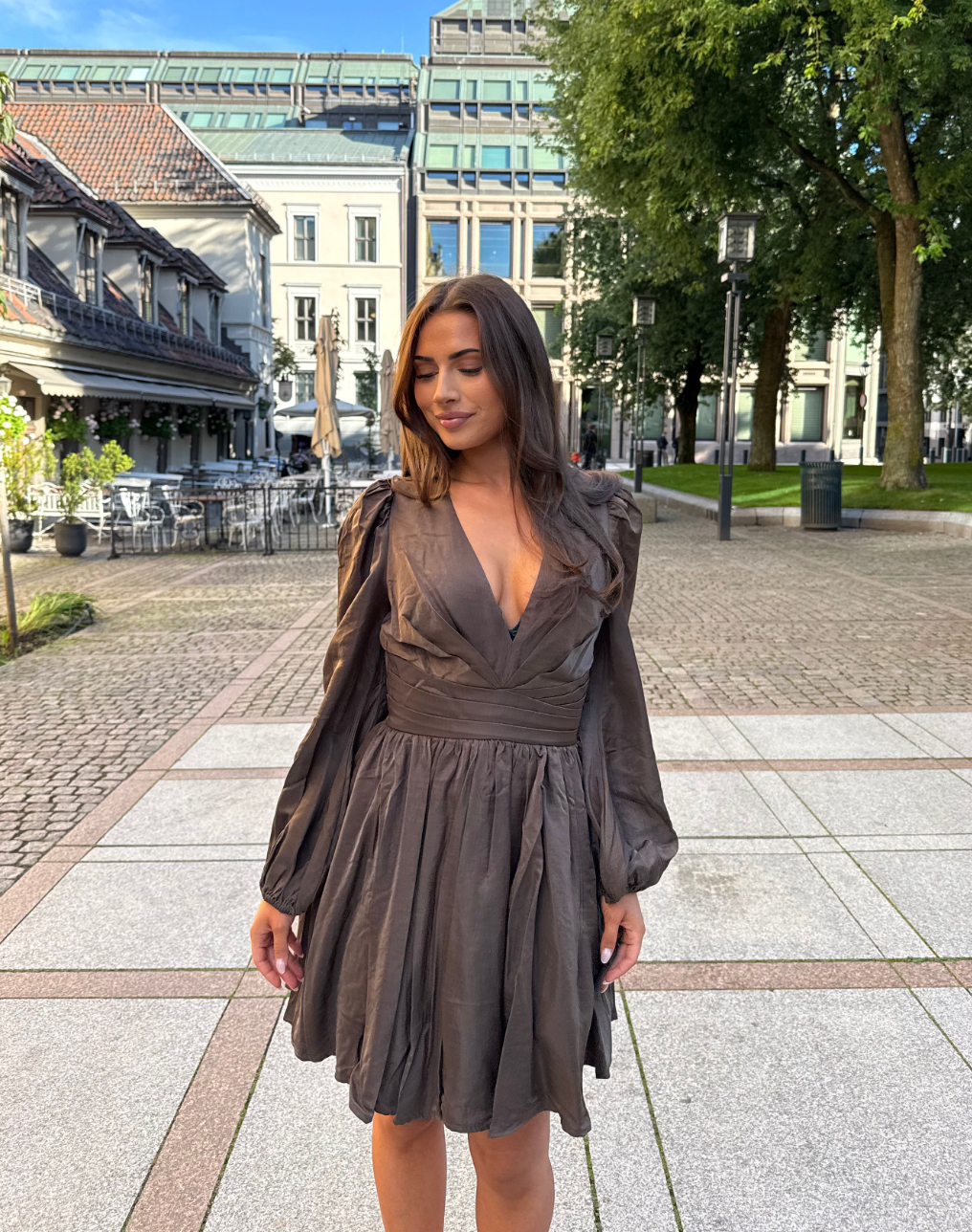 Maeve Satin Dress - Coffee Brown