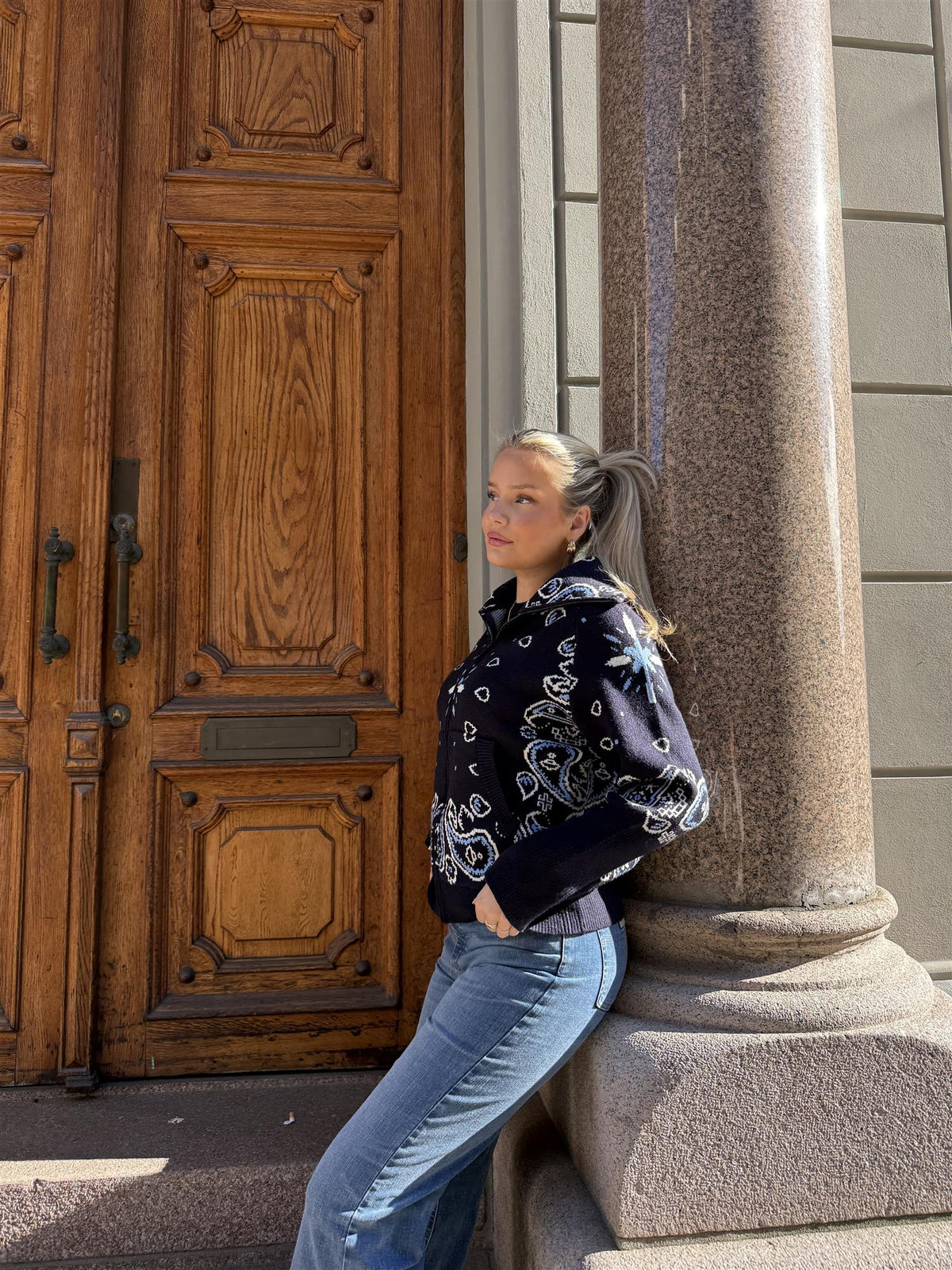 Paisley Jacket Zip - Navy