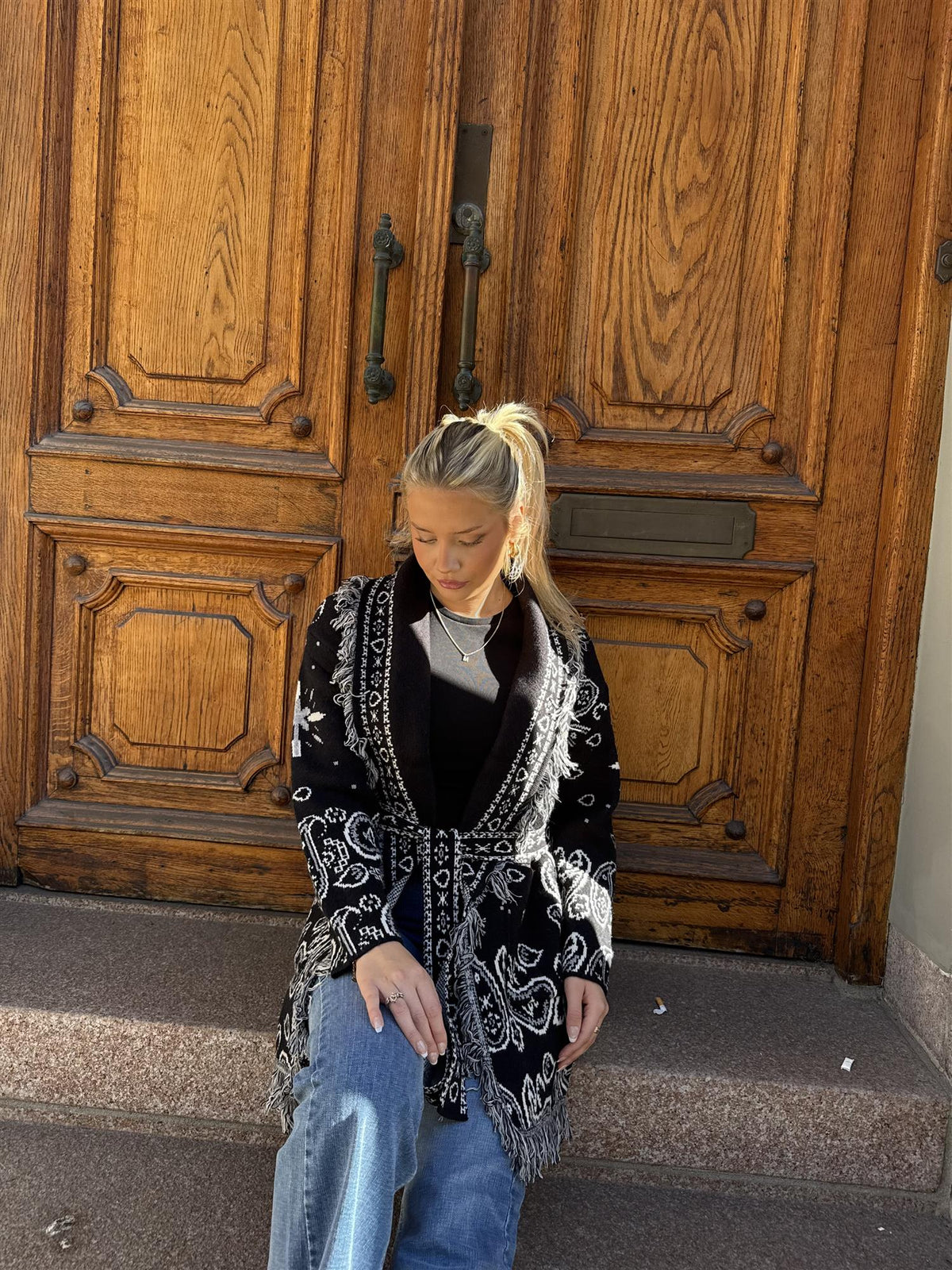 Long Fringed Paisley Jacket - Black