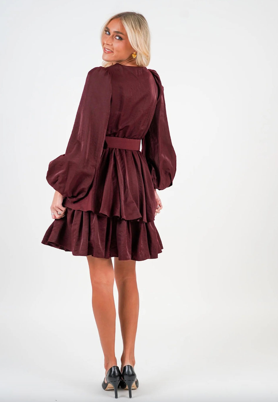 Abina Satin Dress - Bordeaux