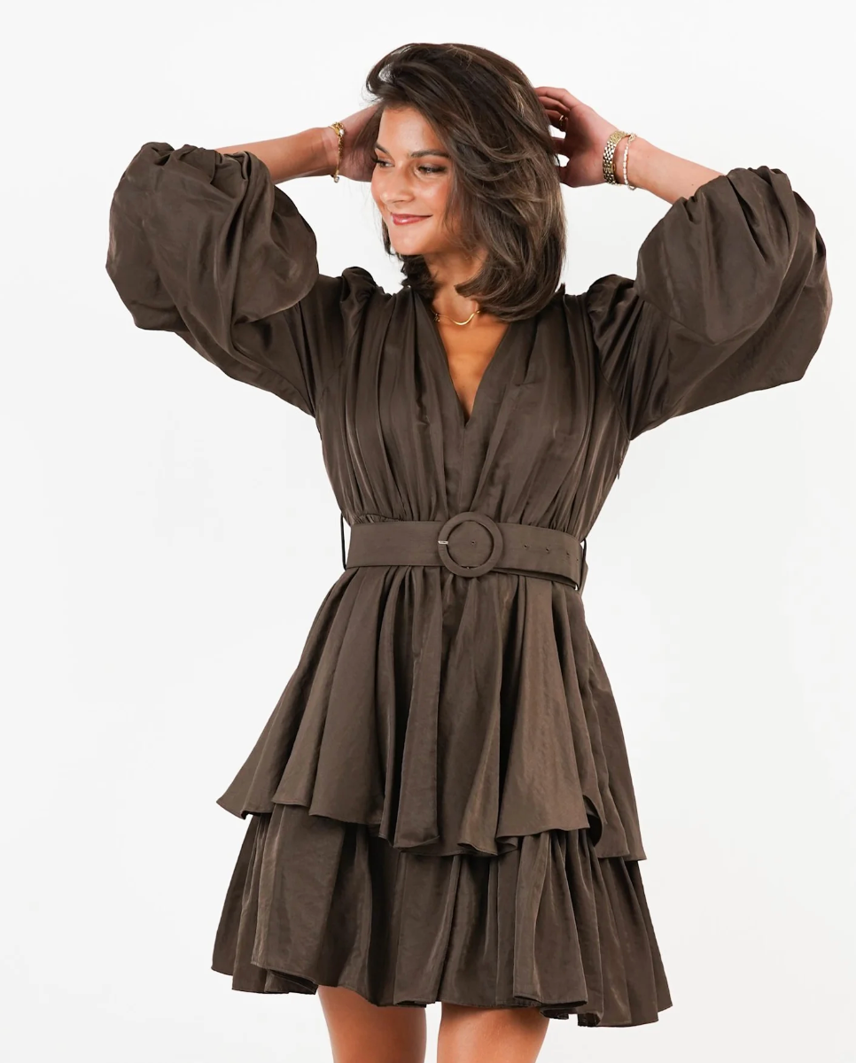 Abina Satin Dress - Coffee Brown