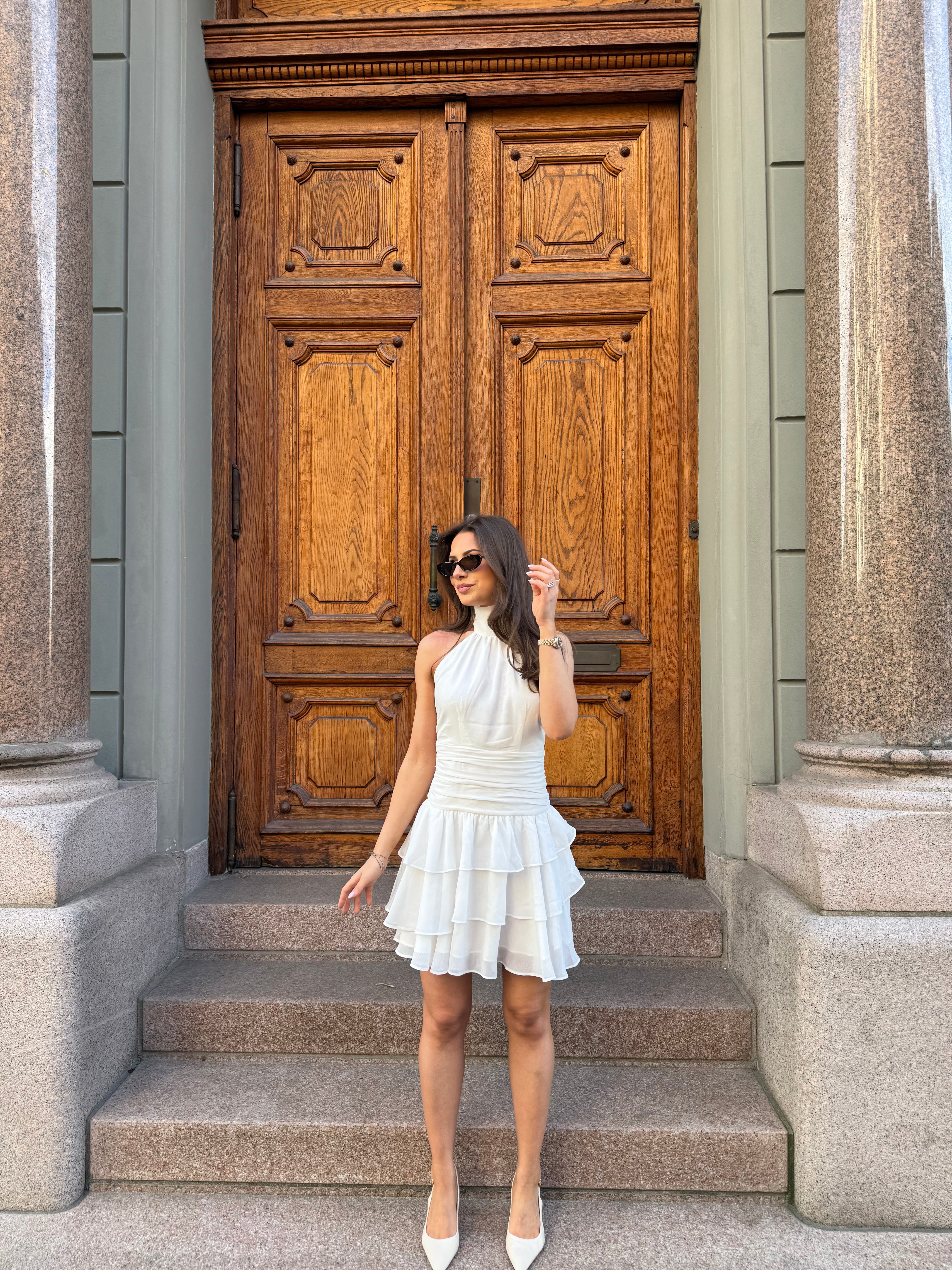 Lilly Maze Mini Ruffle Dress White