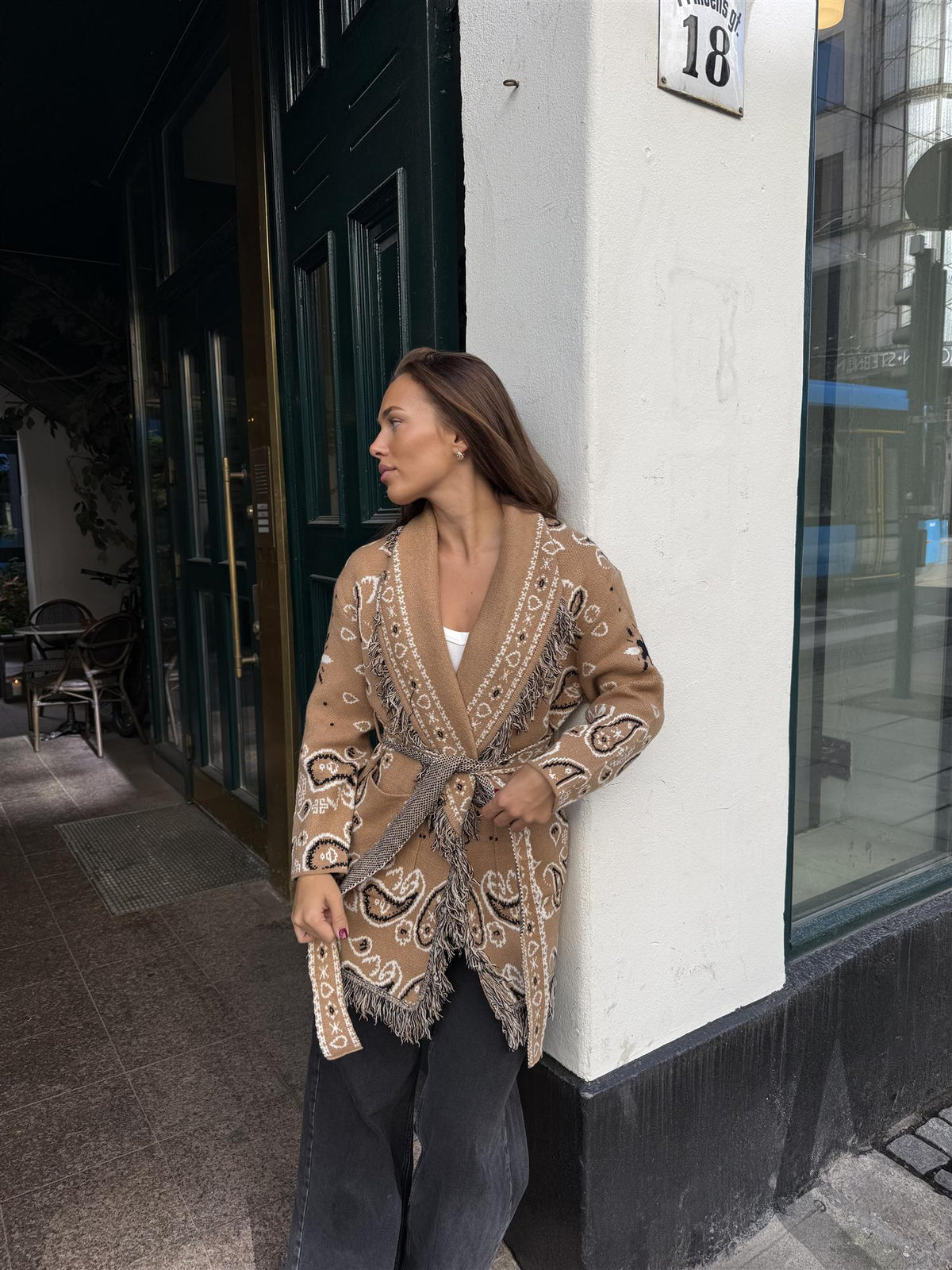 Long Fringed Paisley Jacket - Camel