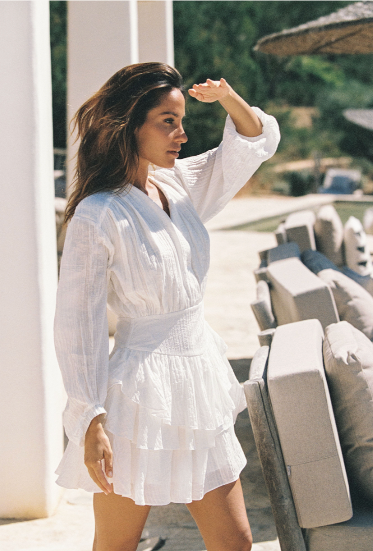 Alaya Mini Ruffle Dress - Snow Flake - Kjoler