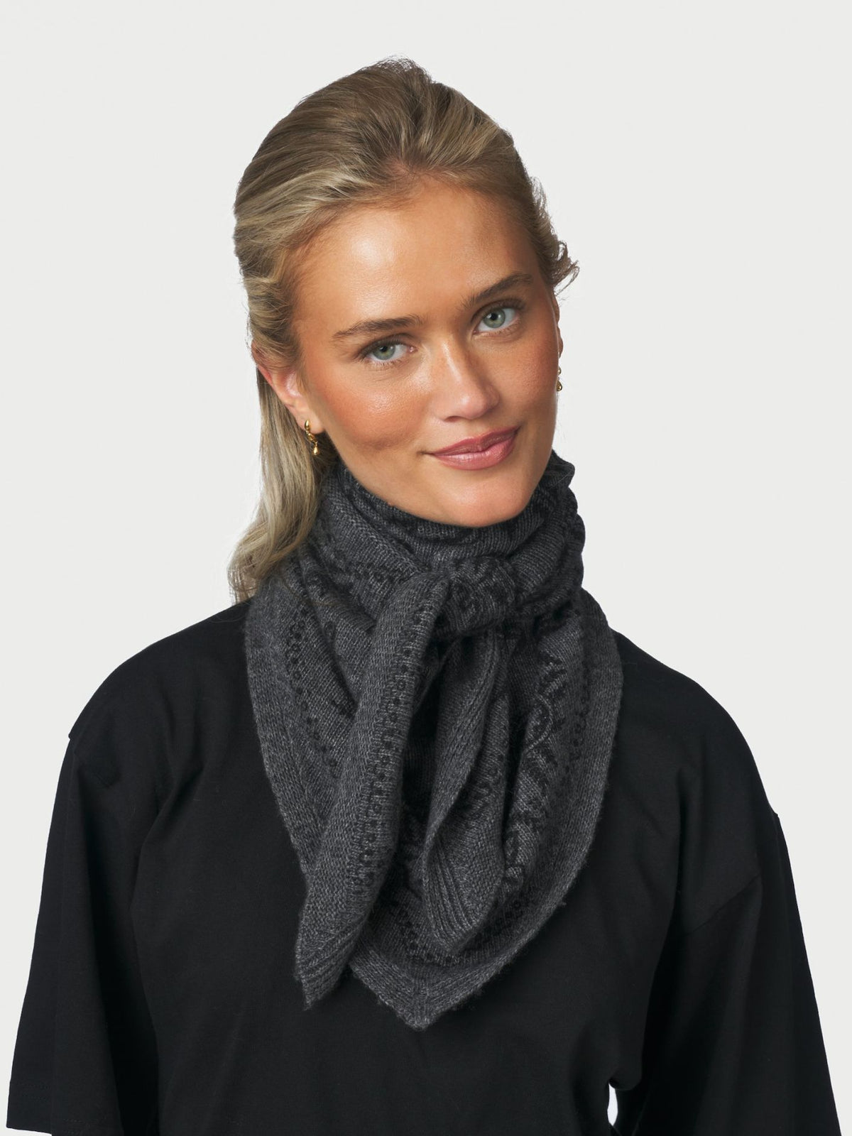 Lolana Paisley Knit Scarf - Antracit Melange