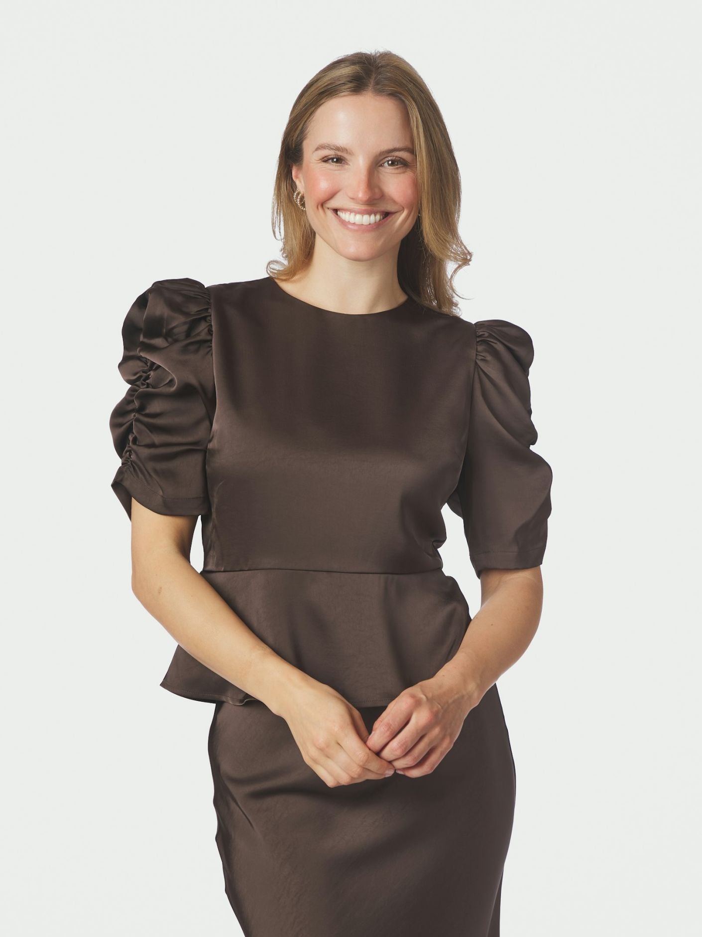 Benua Heavy Sateen Blouse - Dark Brown