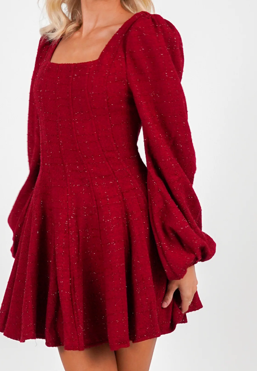 Sophie Tweed Dress - Deep Red