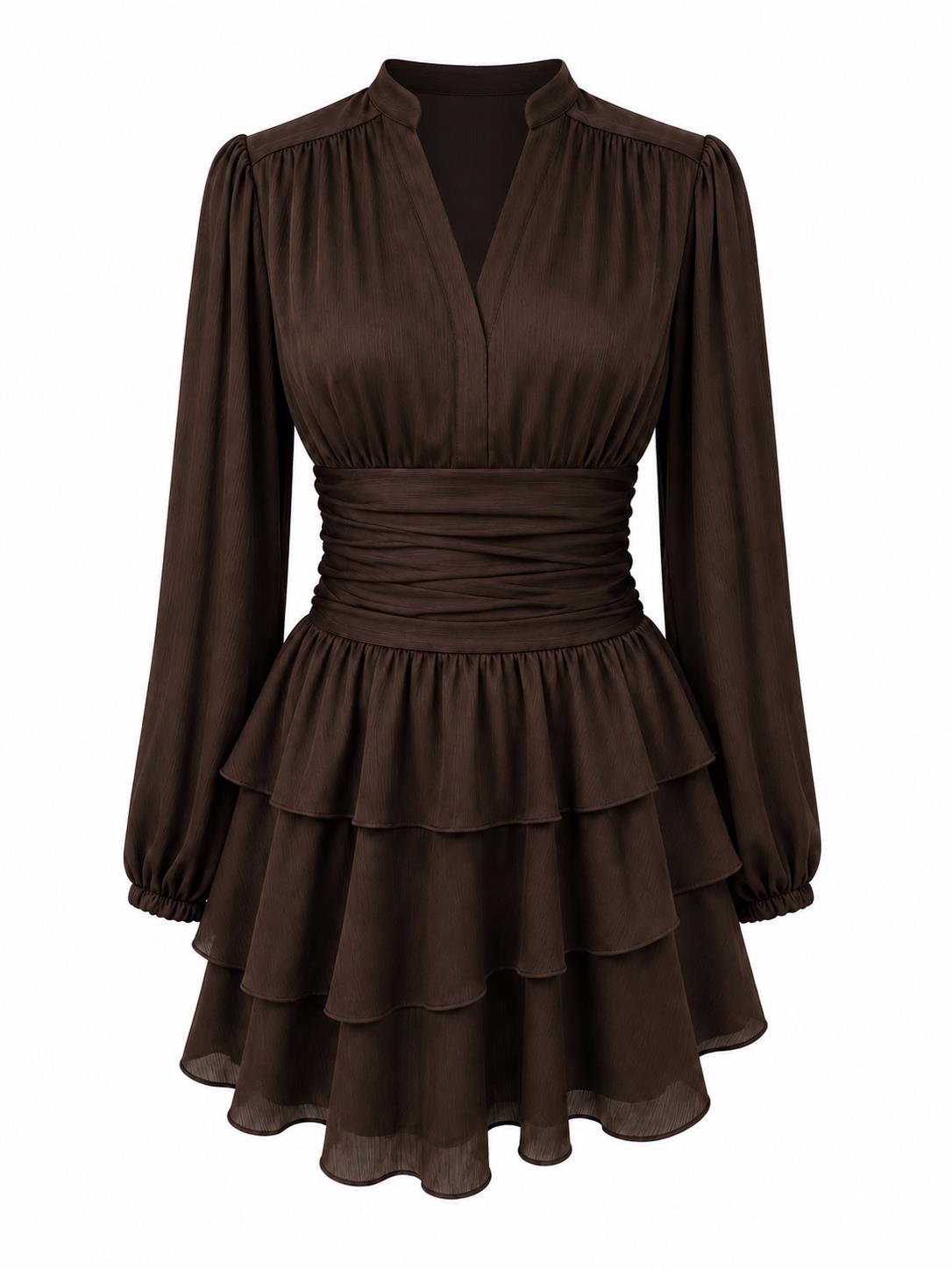 Nadine Belted Ruffle Dress - Cocoa