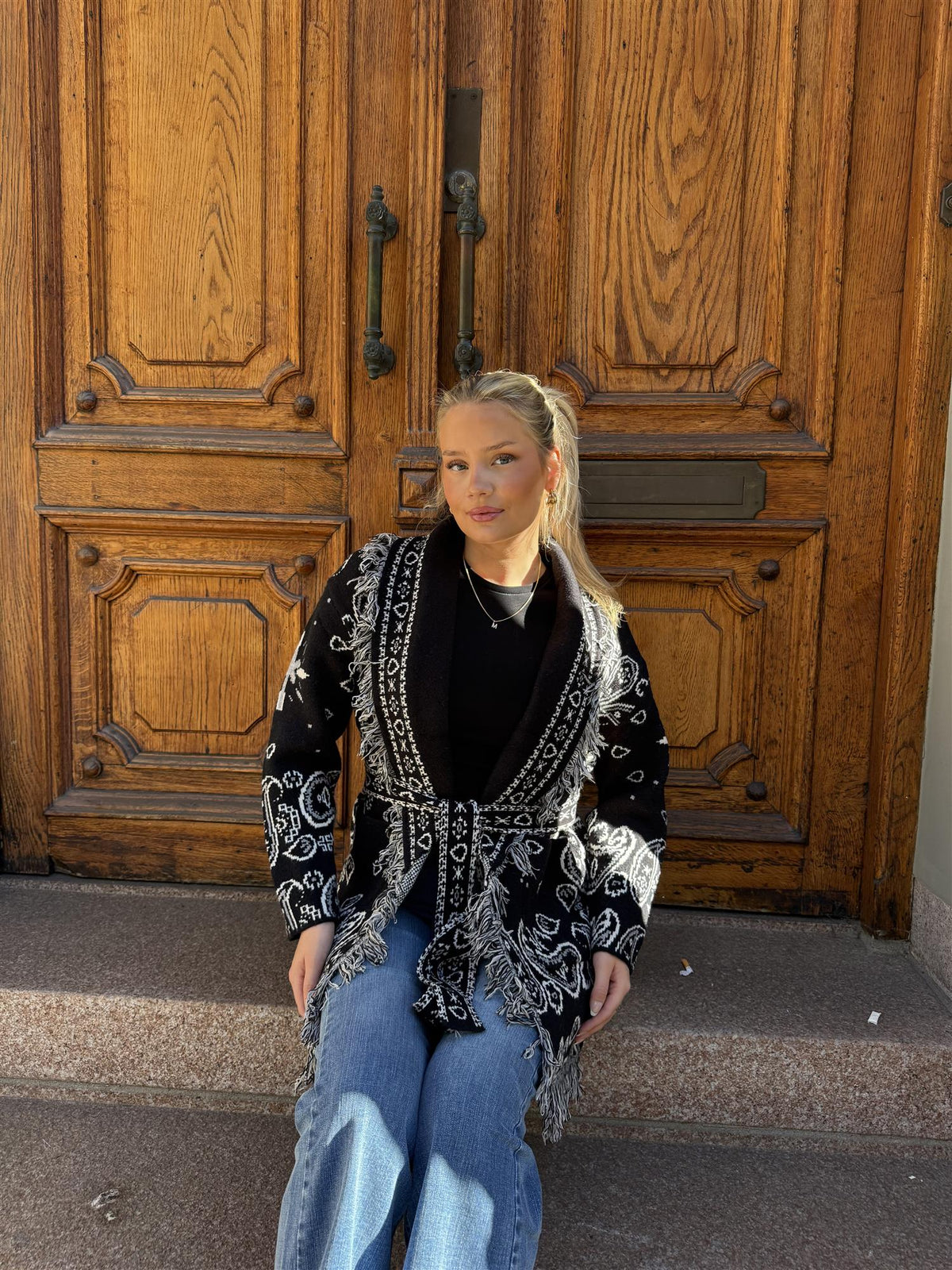 Long Fringed Paisley Jacket - Black