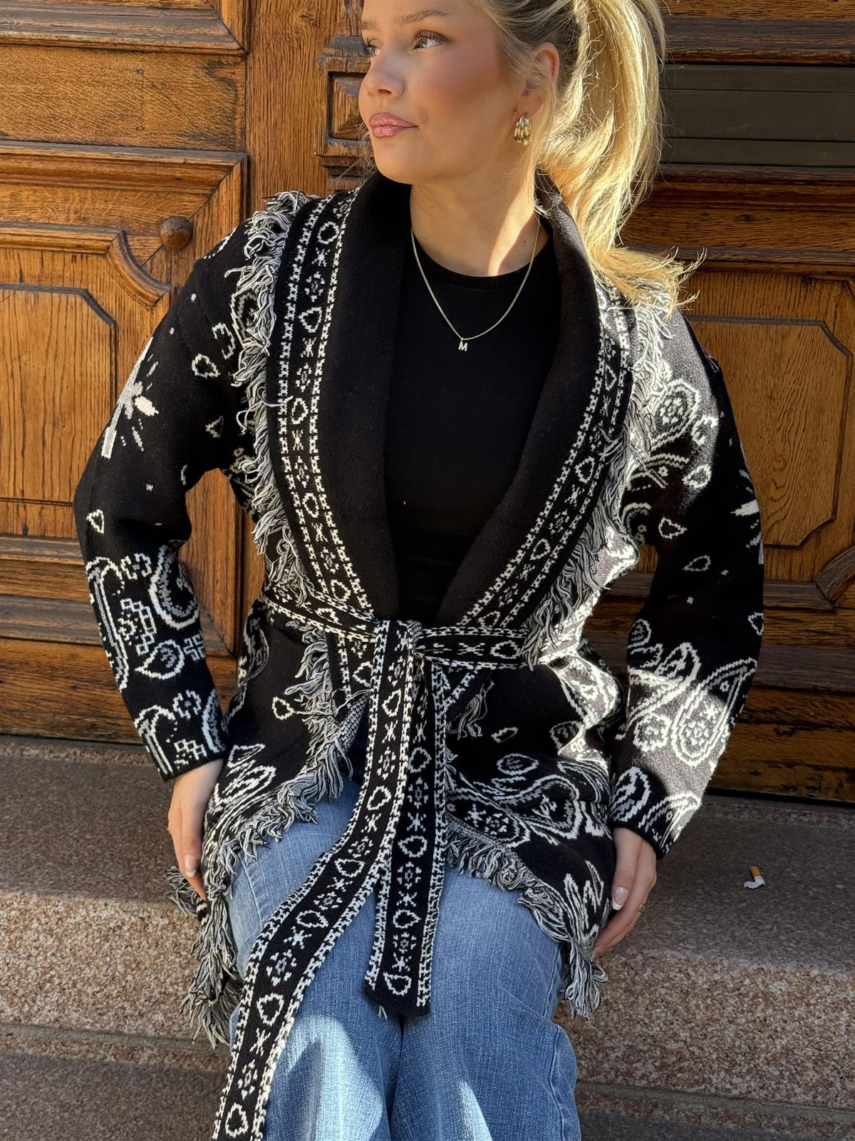 Long Fringed Paisley Jacket - Black