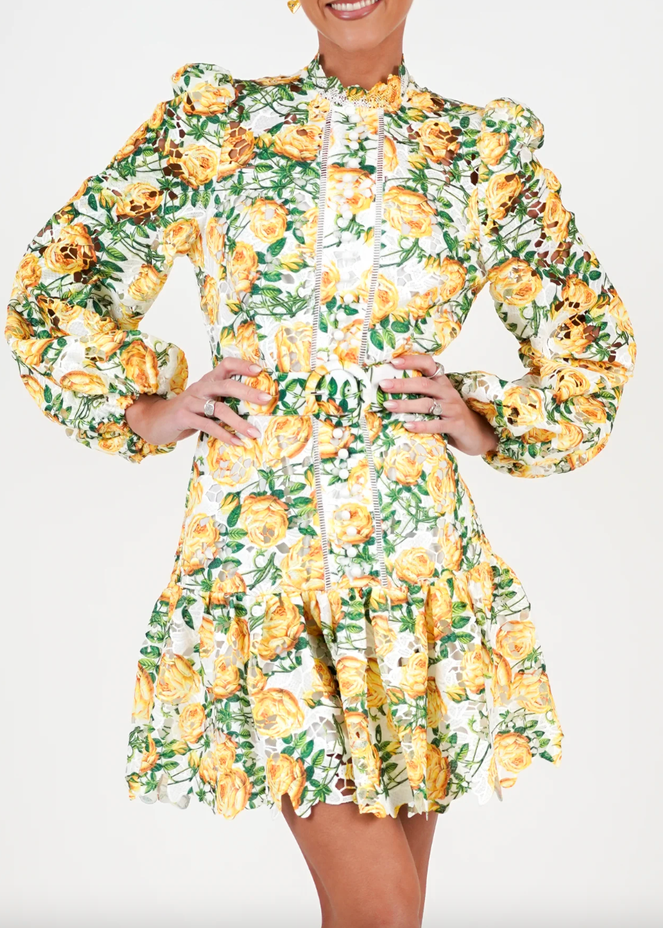 Lovely Print Dress - Yellow Roses