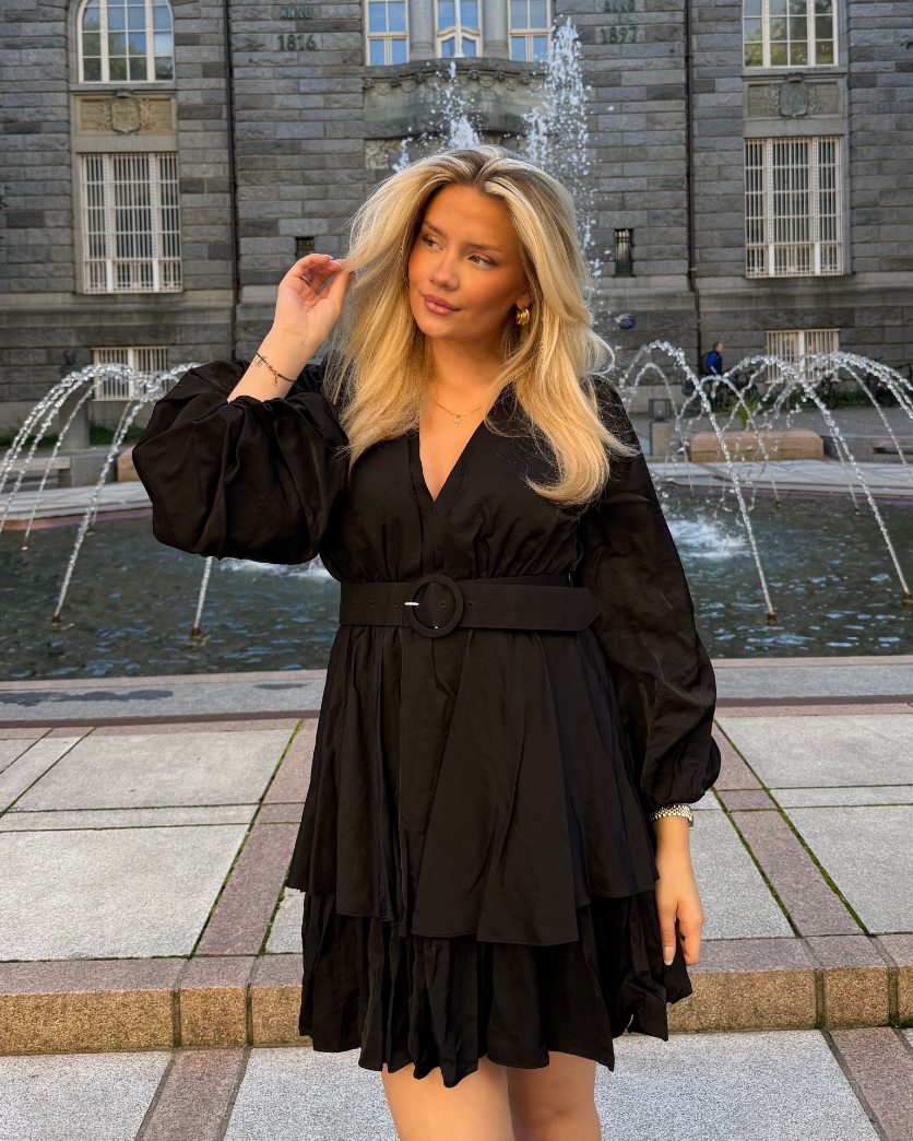Abina Satin Dress - Black