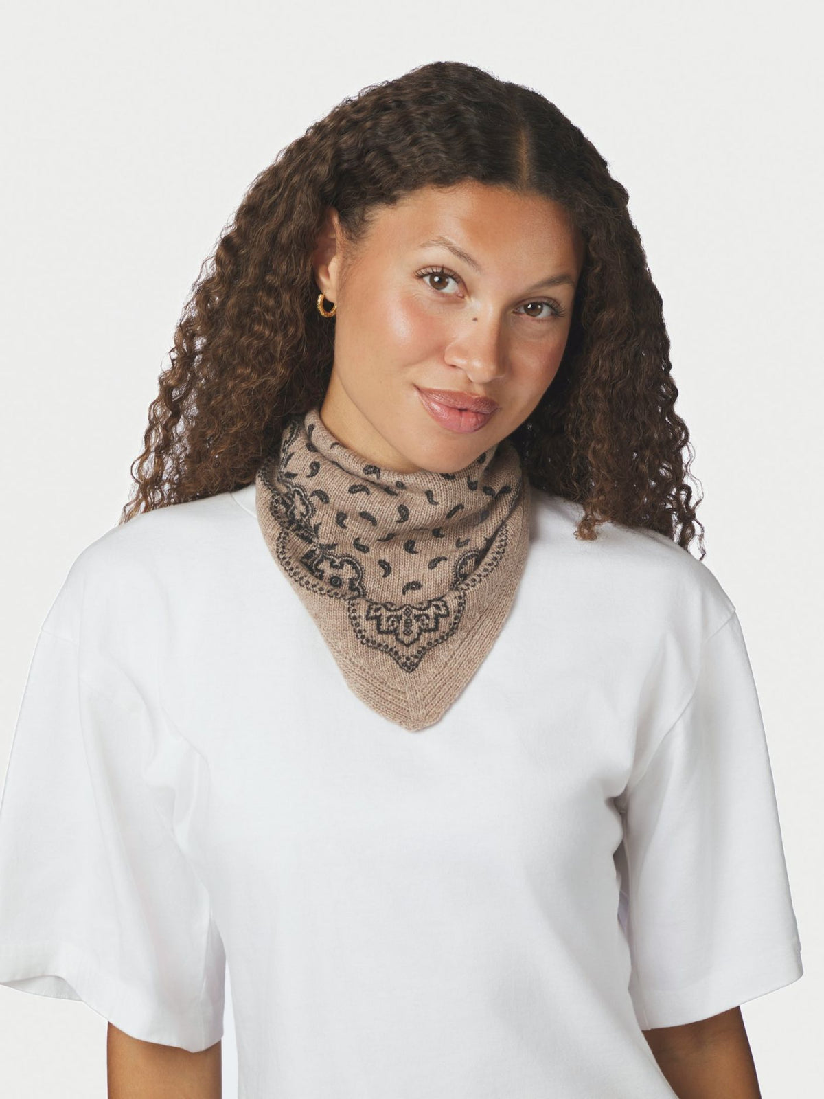 Ariya Paisley Knit Scarf - Beige Melange