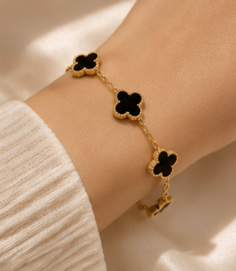 Haily Four Leaf Bracelet - Black Gold