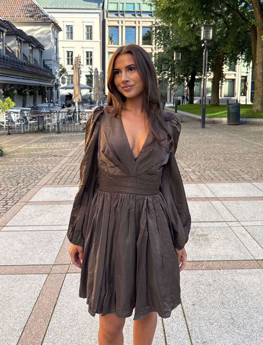 Maeve Satin Dress - Coffee Brown