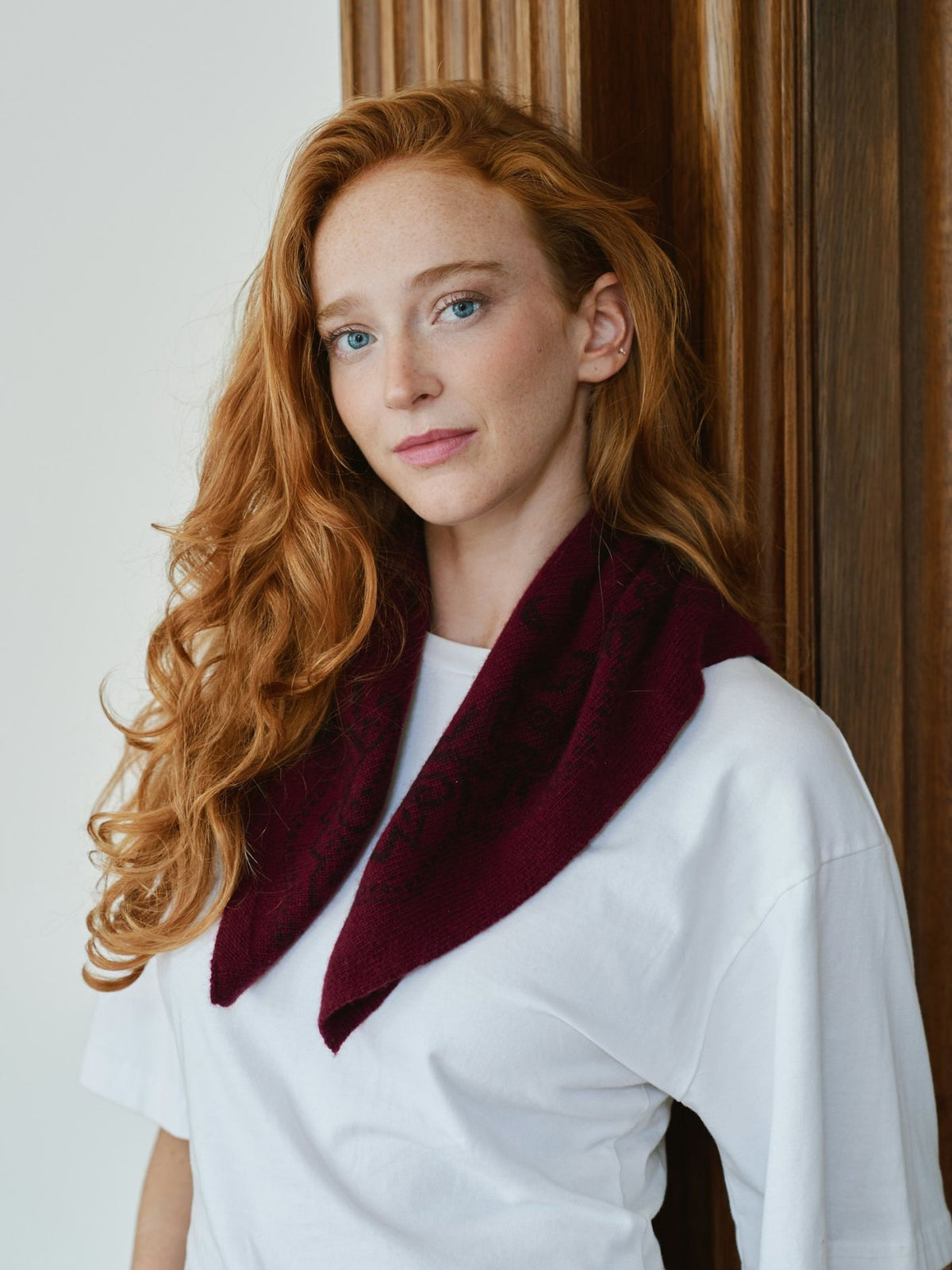 Adelina Paisley Knit Scarf -  Wine