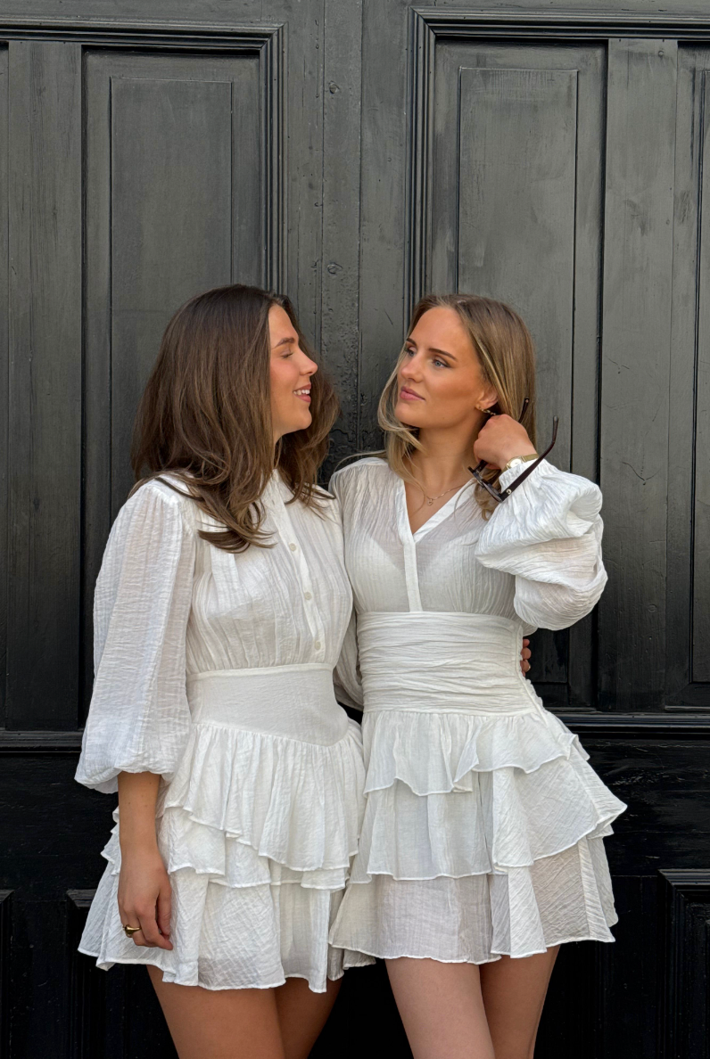 Nadine Belted Ruffle Dress - Snow Flake